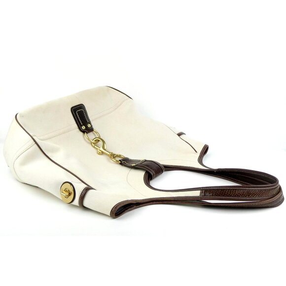 Coach Cream Chalk Brown Canvas Shoulder Bag Tote 10779 - Picture 3 of 16